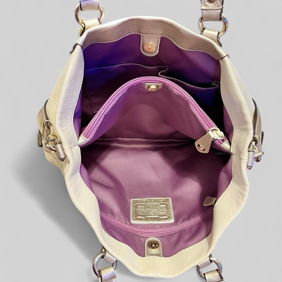 Coach Ashley Cream and Metallic Gold Leather Shoulder Bag - Picture 7 of 14